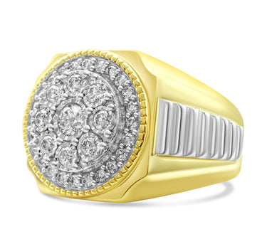 14k Two-Tone Yellow Gold Men's Diamond Fancy Ring 0.73Ctw