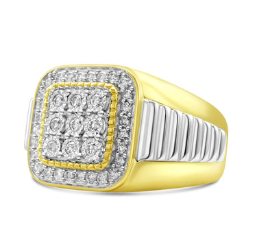14k Two-Tone Yellow Gold Men's Diamond Fancy Ring 0.49Ctw