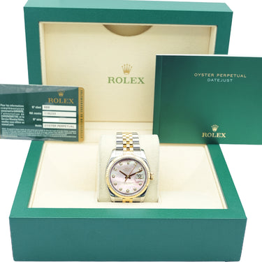 Rolex 116233 Datejust 36 mm Fluted Bezel Tahitian MOP Diamond Dial Jubilee Bracelet Complete Set 2010