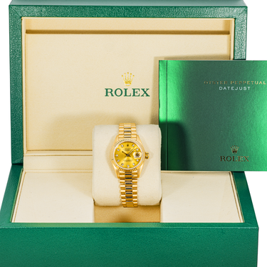 Rolex 69178 Lady-Datejust 26 mm Champagne Diamond Dial President Bracelet Box 1988