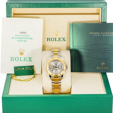 Rolex 168628 Yacht-Master 35mm Two-Tone Silver Dial Oyster Bracelet Box and Papers 2003
