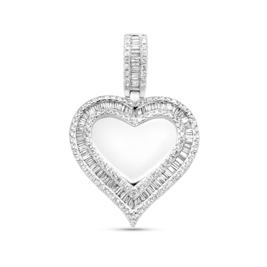 14K White Gold Heart Baguette Pendant 2.21 CT