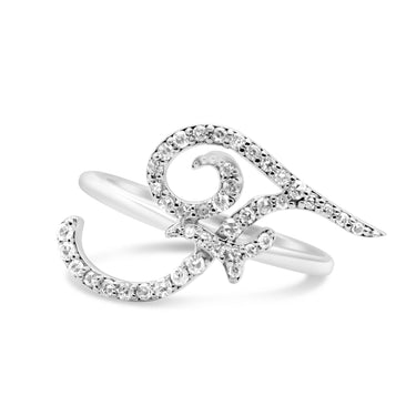 14k White Gold Alphabets "F" Diamond Rings 0.18 Ctw