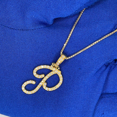 14k Yellow Gold Large Diamond Initial "P" Pendant with Chain 0.85 Ctw