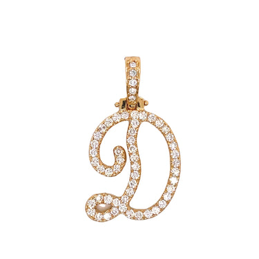 14k Yellow Gold Large Diamond Initial "D" Pendant with Chain 1.12 Ctw