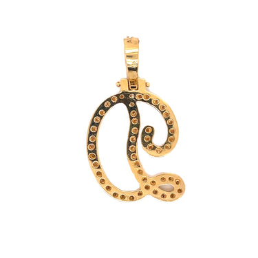 14k Yellow Gold Large Diamond Initial "D" Pendant with Chain 1.12 Ctw