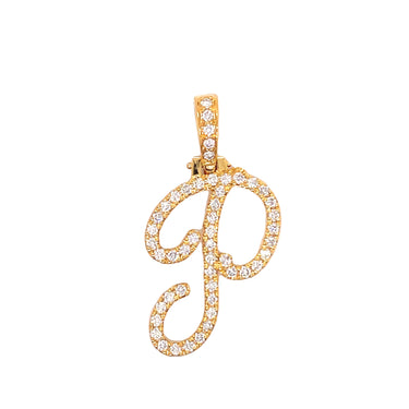 14k Yellow Gold Large Diamond Initial "P" Pendant with Chain 0.85 Ctw