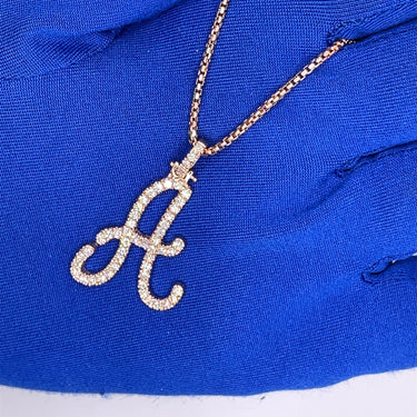 14k White Gold Large Diamond Initial "A" Pendant with Chain 1.07 Ctw