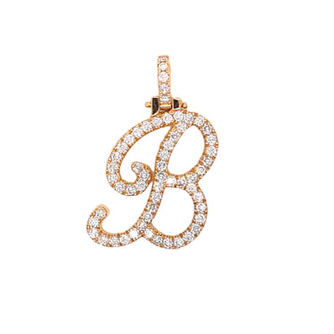 14k Yellow Gold Large Diamond Initial "B" Pendant with Chain 1.19 Ctw
