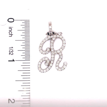 14k White Gold Large Diamond Initial "R" Pendant with Chain 0.98 Ctw