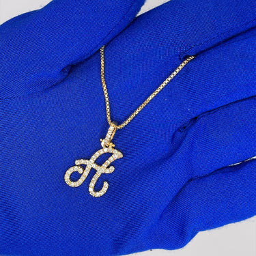 14k Yellow Gold Small Diamond Initial "A" Pendant with Chain 0.61 Ctw