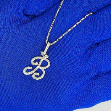 14k White Gold Small Diamond Initial "B" Pendant with Chain 0.59 Ctw