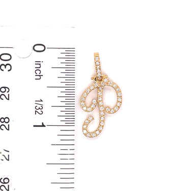 14k White Gold Small Diamond Initial "P" Pendant with Chain 0.44 Ctw