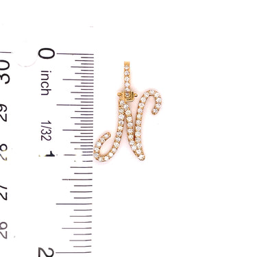 14k White Gold Small Diamond Initial "N" Pendant with Chain 0.55 Ctw