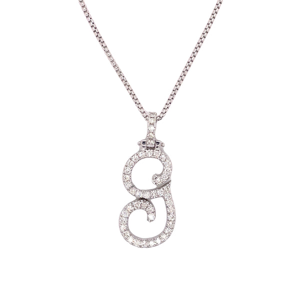 14k White Gold Small Diamond Initial "G" Pendant with Chain 0.85 Ctw