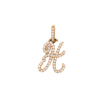 14k Yellow Gold Small Diamond Initial "H" Pendant with Chain 0.77 Ctw