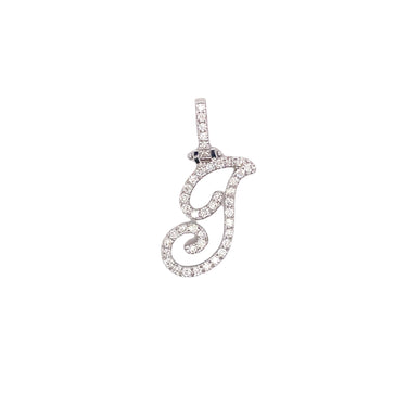 14k White Gold Small Diamond Initial "I" Pendant with Chain 0.62 Ctw