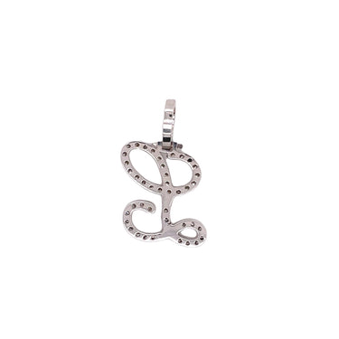 14k White Gold Small Diamond Initial "L" Pendant with Chain 0.65 Ctw