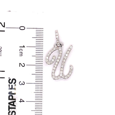14k White Gold Small Diamond Initial "U" Pendant with Chain 0.68 Ctw