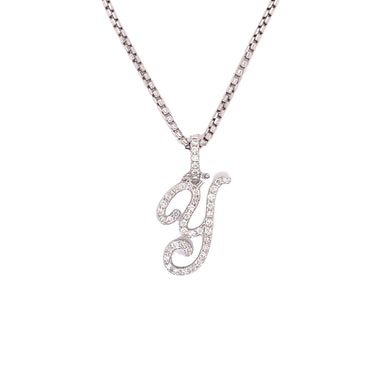 14k Yellow Gold Small Diamond Initial "Y" Pendant with Chain 0.63 Ctw