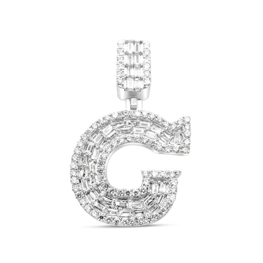 14k White Gold Baguette Diamond Initial Letter "C" Pendant  1.13 Ctw
