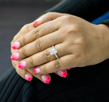 14k White Gold Ladies  Emerald-Cut Diamond Engagement Ring 0.54 Ctw