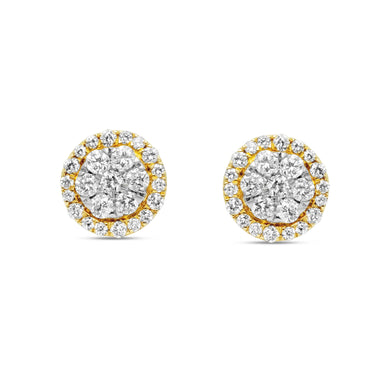 14k Yellow Gold Round Diamond Cluster Stud Earrings 0.98 Ctw
