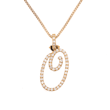 14k Yellow Gold Large Diamond Initial "O" Pendant with Chain 0.81 Ctw