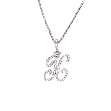 14k White Gold Small Diamond Initial "K" Pendant with Chain 0.82 Ctw