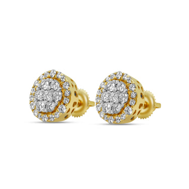 14k Yellow Gold Round Diamond Cluster Stud Earrings 0.98 Ctw