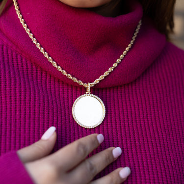 14k Yellow Gold Customizable Round Photo Pendant 2.09 Ctw