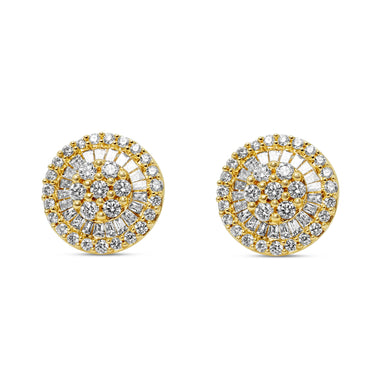 14k Yellow Gold Round Diamond Cluster Stud Earrings 0.58 Ctw
