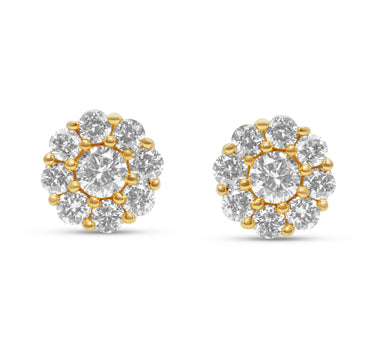 14k Yellow Gold Round Diamond Cluster Stud Earrings 1.02 Ctw