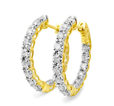 14K Yellow Gold Diamond Hoop Earrings 0.99ctw