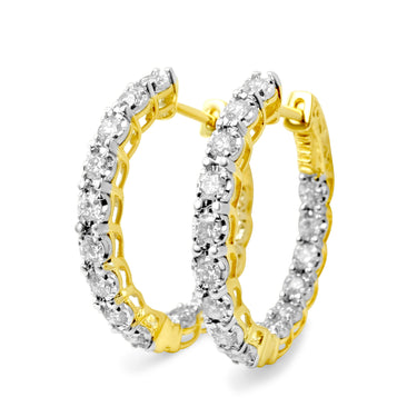 14K Yellow Gold Diamond Hoop Earrings 0.99ctw