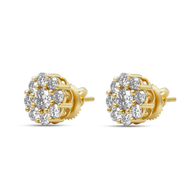 14k Yellow Gold Round Diamond Cluster Stud Earrings 1.02 Ctw