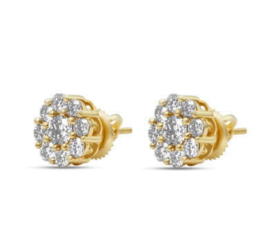 14k Yellow Gold Round Diamond Cluster Stud Earrings 1.02 Ctw