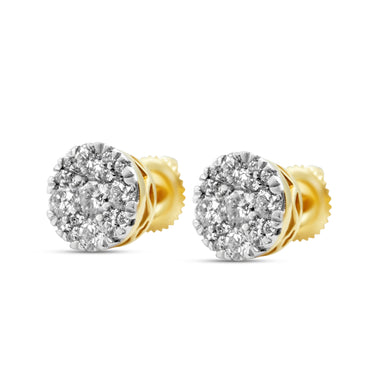 14K Yellow Gold Round Diamond Cluster Stud Earrings 0.75 Ctw