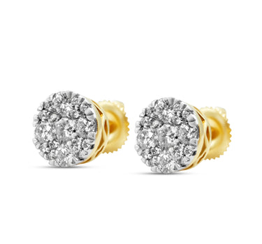 14k Yellow Gold Round Diamond Cluster Stud Earrings 0.75 Ctw