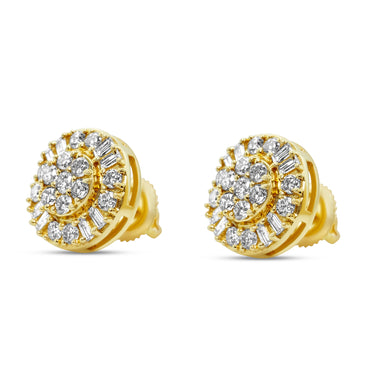 14k Yellow Gold Round Diamond Cluster Stud Earrings 0.87 Ctw
