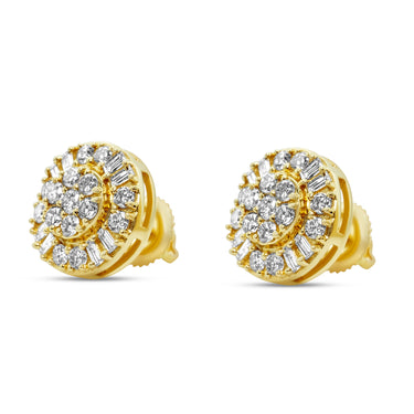 14k Yellow Gold Round Diamond Cluster Stud Earrings 0.87 Ctw
