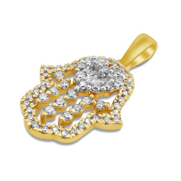 14k Yellow Gold Diamond Hamsa Pendant 0.52Ctw
