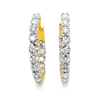 14K Yellow Gold Diamond Hoop Earrings 0.99ctw